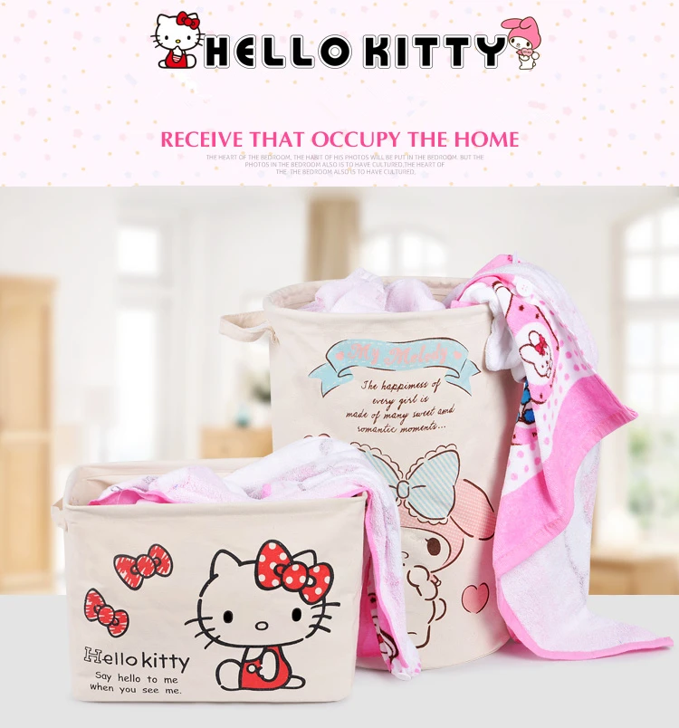 Cartoon Hello Kitty My Melody Canvas Folding Washing Storage Laundry Basket