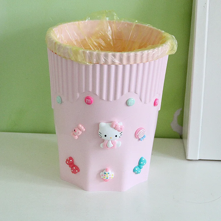 Kawaii Hello Kitty Bathroom Plastic Storage Dustbin Garbage