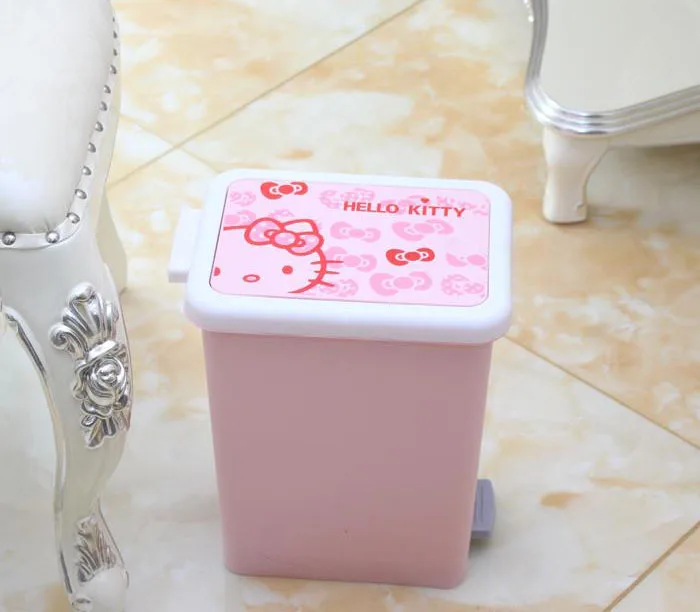 Hello Kitty Cartoon Garbage Can With Lid Foot