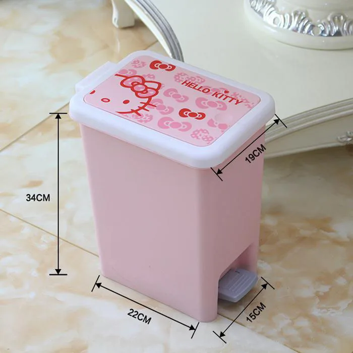 Hello Kitty Cartoon Garbage Can With Lid Foot