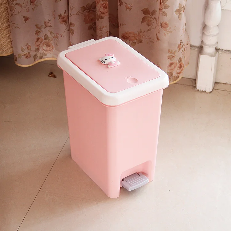 Hello Kitty Cartoon Garbage Can With Lid Foot