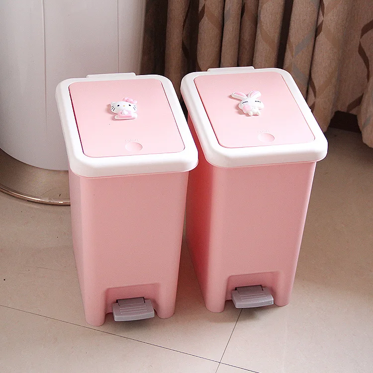 Hello Kitty Cartoon Garbage Can With Lid Foot