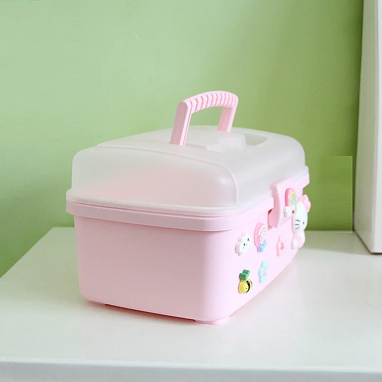 Hello Kitty Cartoon Small Portable Medical Kit Plastic Storage Box