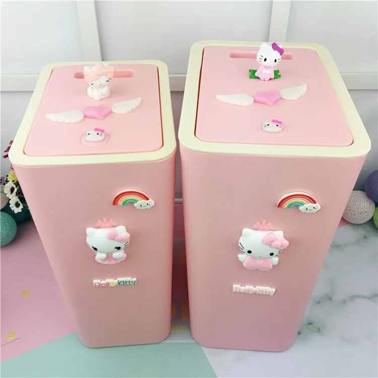 Hello Kitty Cartoon Lid Rolling And Pressing Type Plastic Trash Bin Hello Kitty Cartoon Lid Rolling And Pressing Type Plastic Trash Bin