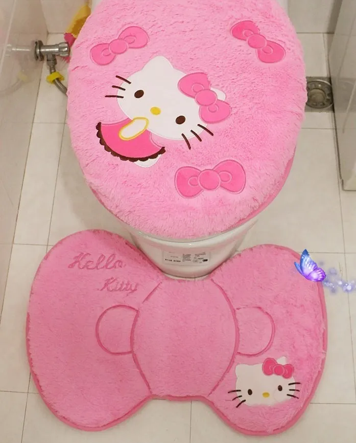 Cartoon Style Hello Kitty Pink Soft Bathroom Carpet Set Cartoon Style Hello Kitty Pink Soft Bathroom Carpet Set