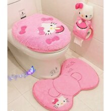 Cartoon Style Hello Kitty Pink Soft Bathroom Carpet Set Cartoon Style Hello Kitty Pink Soft Bathroom Carpet Set