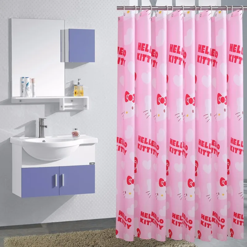 Hello Kitty Cartoon Polyester Waterproof Bathroom Shower Curtain