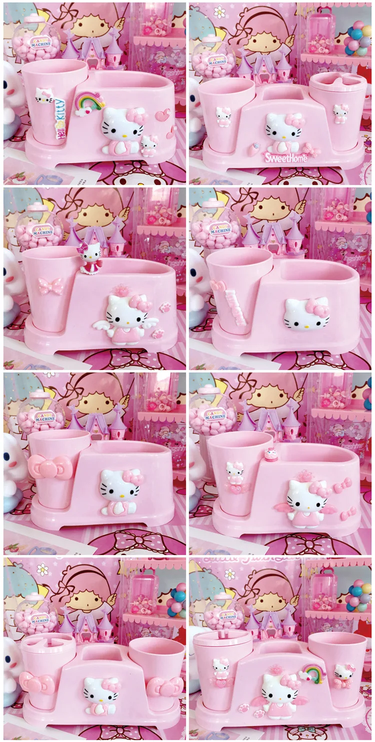Cat Cartoon Hello Kitty Couple Toothbrush Cup Tumblers Brush Mouthwash Shaped Plastic In Bathroom Accessories Set