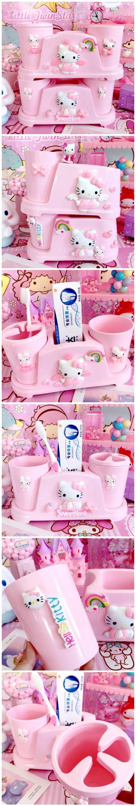 Cat Cartoon Hello Kitty Couple Toothbrush Cup Tumblers Brush Mouthwash Shaped Plastic In Bathroom Accessories Set