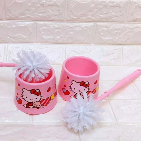 Cartoon Hello Kitty Toilet Brush Cleaner Bathroom Set