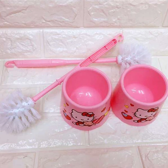 Cartoon Hello Kitty Toilet Brush Cleaner Bathroom Set