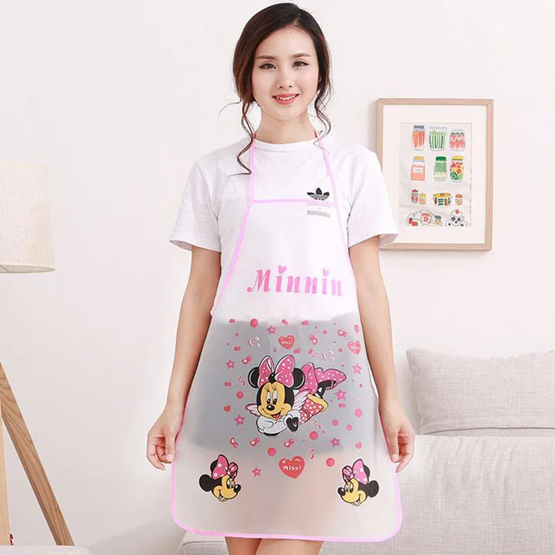 Cartoon Cat Mickey Print Transparent Waterproof Anti-Oil Sleeveless Apron