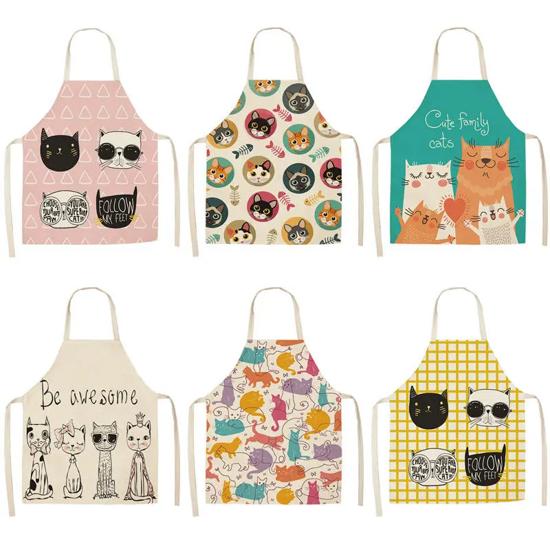 Cats Printed Home Cooking Kitchen Aprons