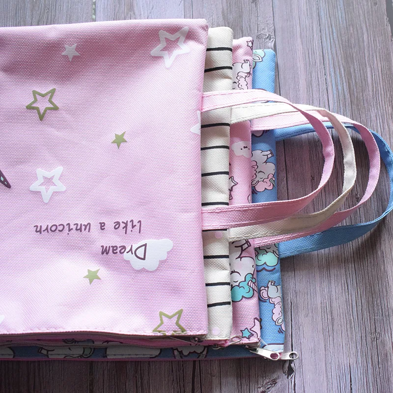 Kawaii Unicorn Canvas Portable High Capacity Pencil Bag