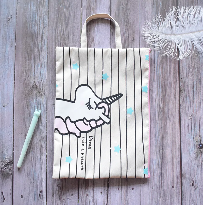 Kawaii Unicorn Canvas Portable High Capacity Pencil Bag