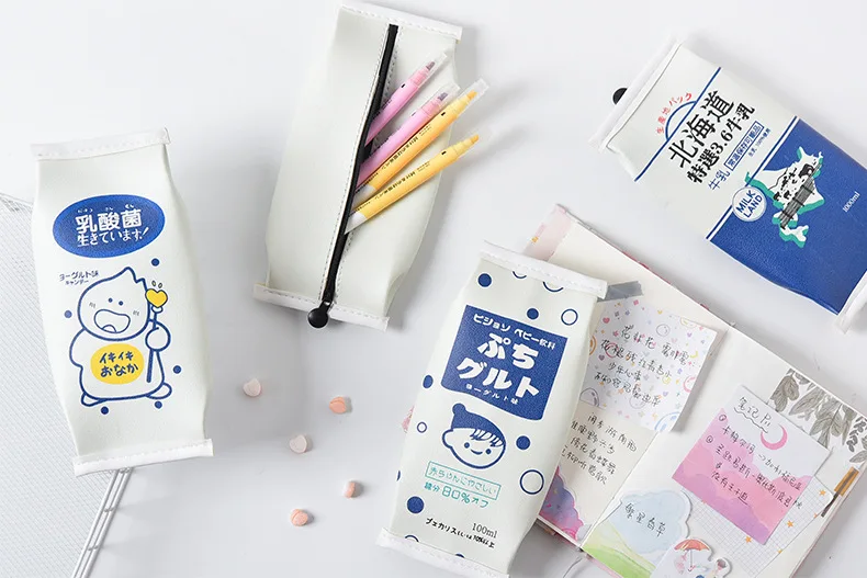 Kawaii Milk Drink Design Large Capacity Pencil Case