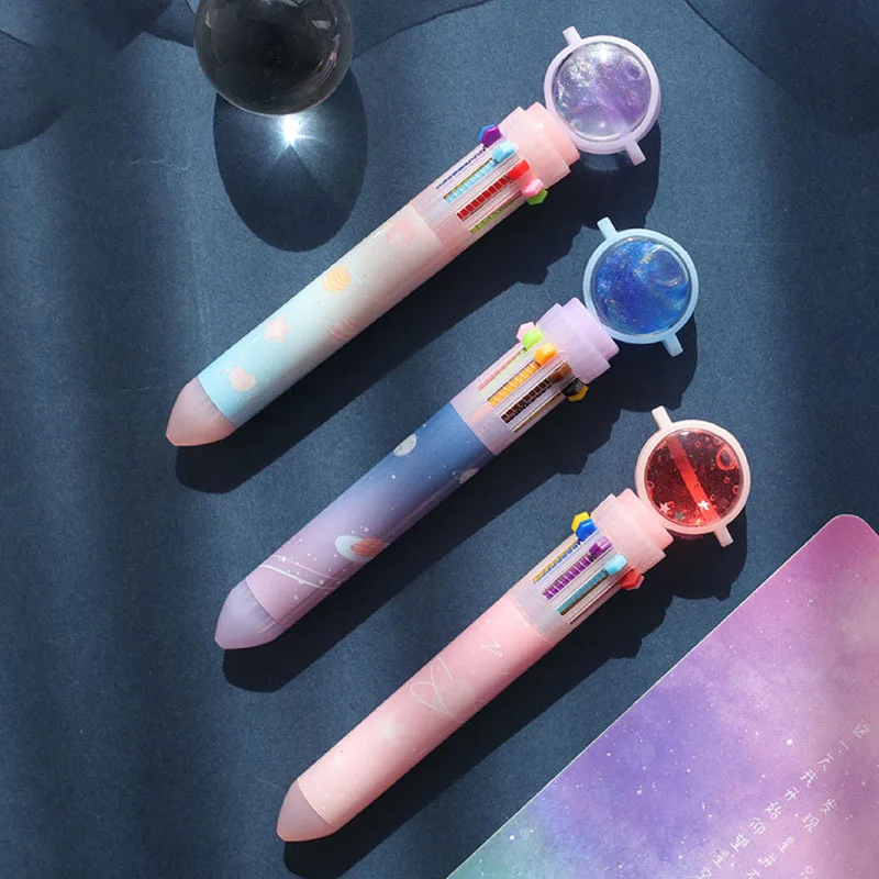Kawaii Multicolor Starry Sky Stationery 10 Colors In 1 Ballpoint Pen