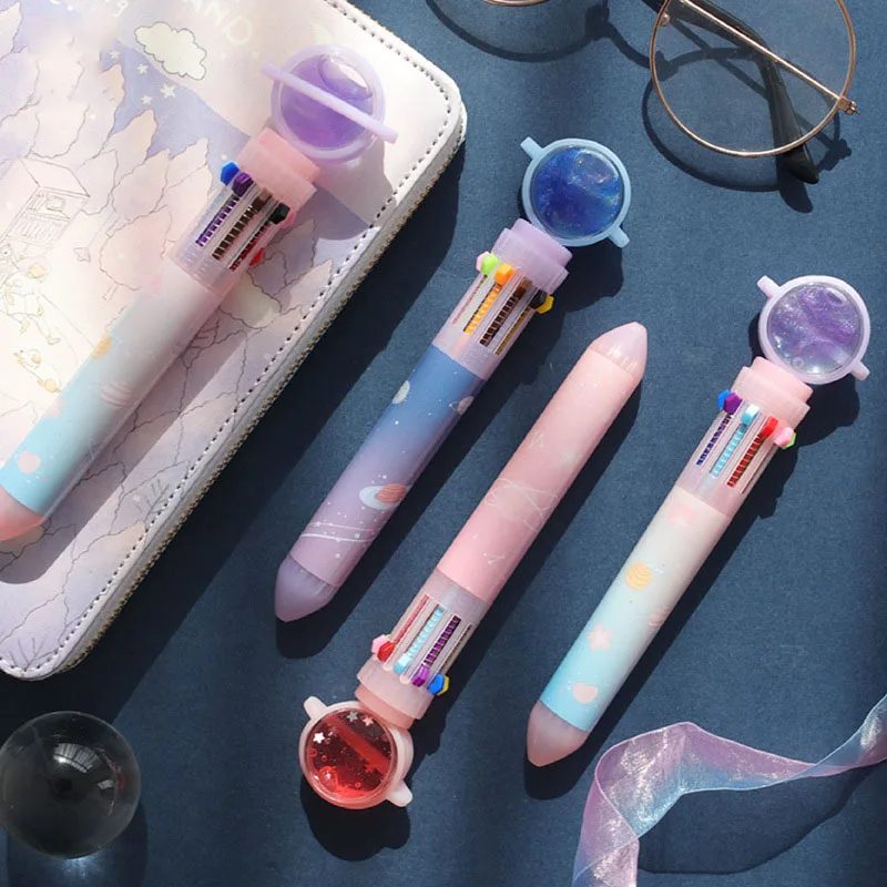 Kawaii Multicolor Starry Sky Stationery 10 Colors In 1 Ballpoint Pen
