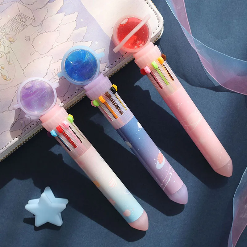 Kawaii Multicolor Starry Sky Stationery 10 Colors In 1 Ballpoint Pen