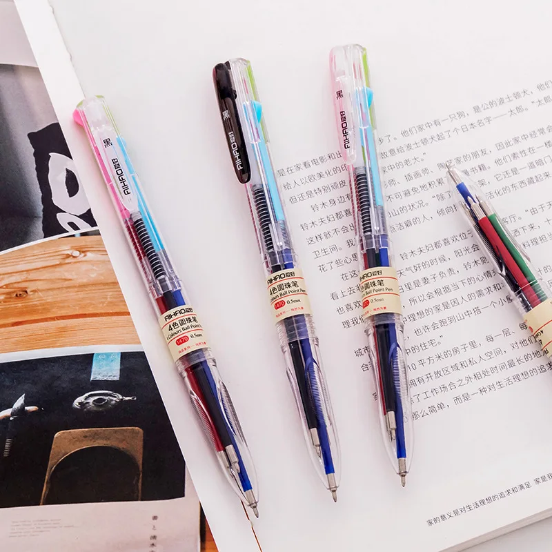 4 Colors In 1 Transparent Ballpoint Pens Multicolor For School Office Stationery Supplies