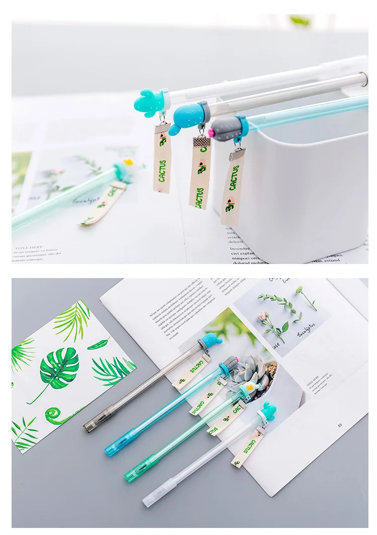 Cactus Kawaii Gel Pens Novelty Green Plants School Stationery