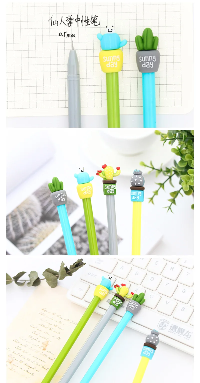 Cactus Kawaii Gel Pens Novelty Green Plants School Stationery