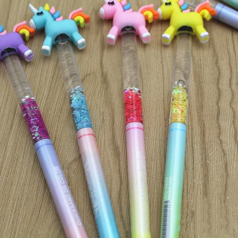 Kawaii Unicorn Quicksand Sequins Stationery Gel Pen For Kids