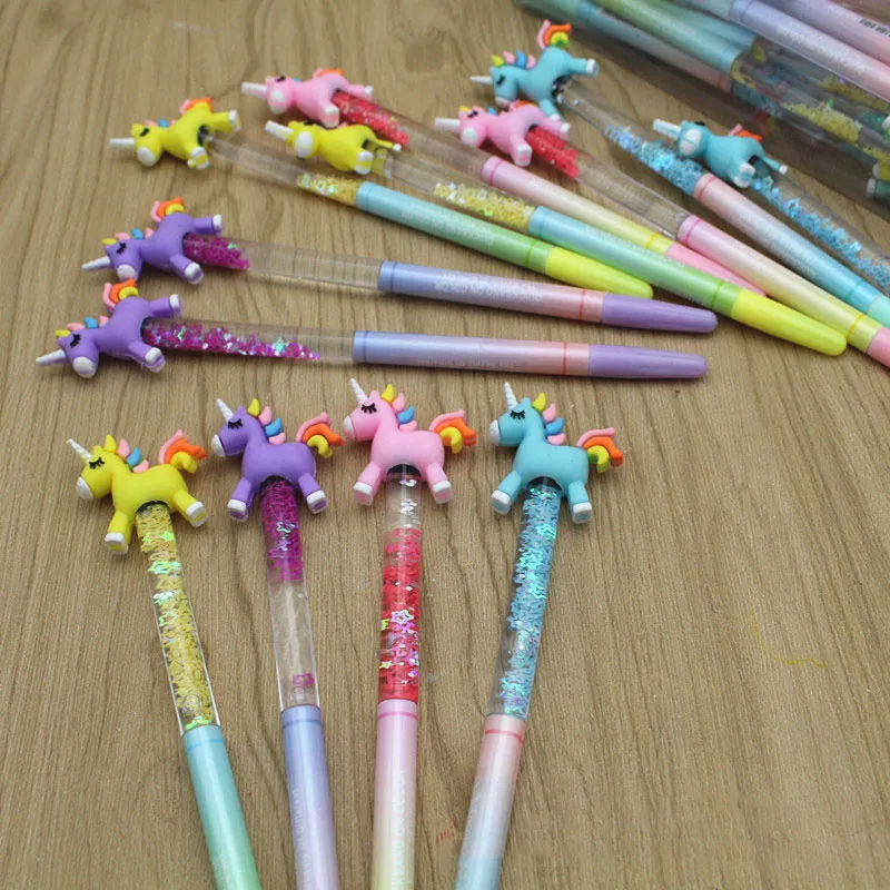 Kawaii Unicorn Quicksand Sequins Stationery Gel Pen For Kids