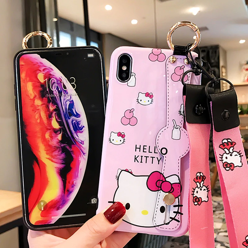 Hello Kitty Cartoon Hand Bracket Lanyard Phone Cover
