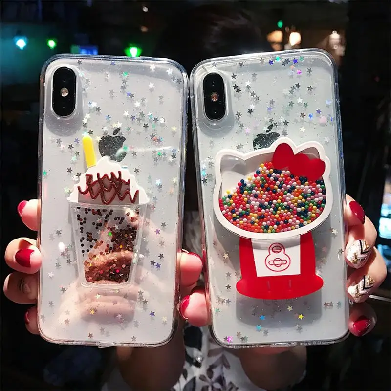 Hello Kitty Ice Cream Quicksand Bling Glitter Star Phone Case
