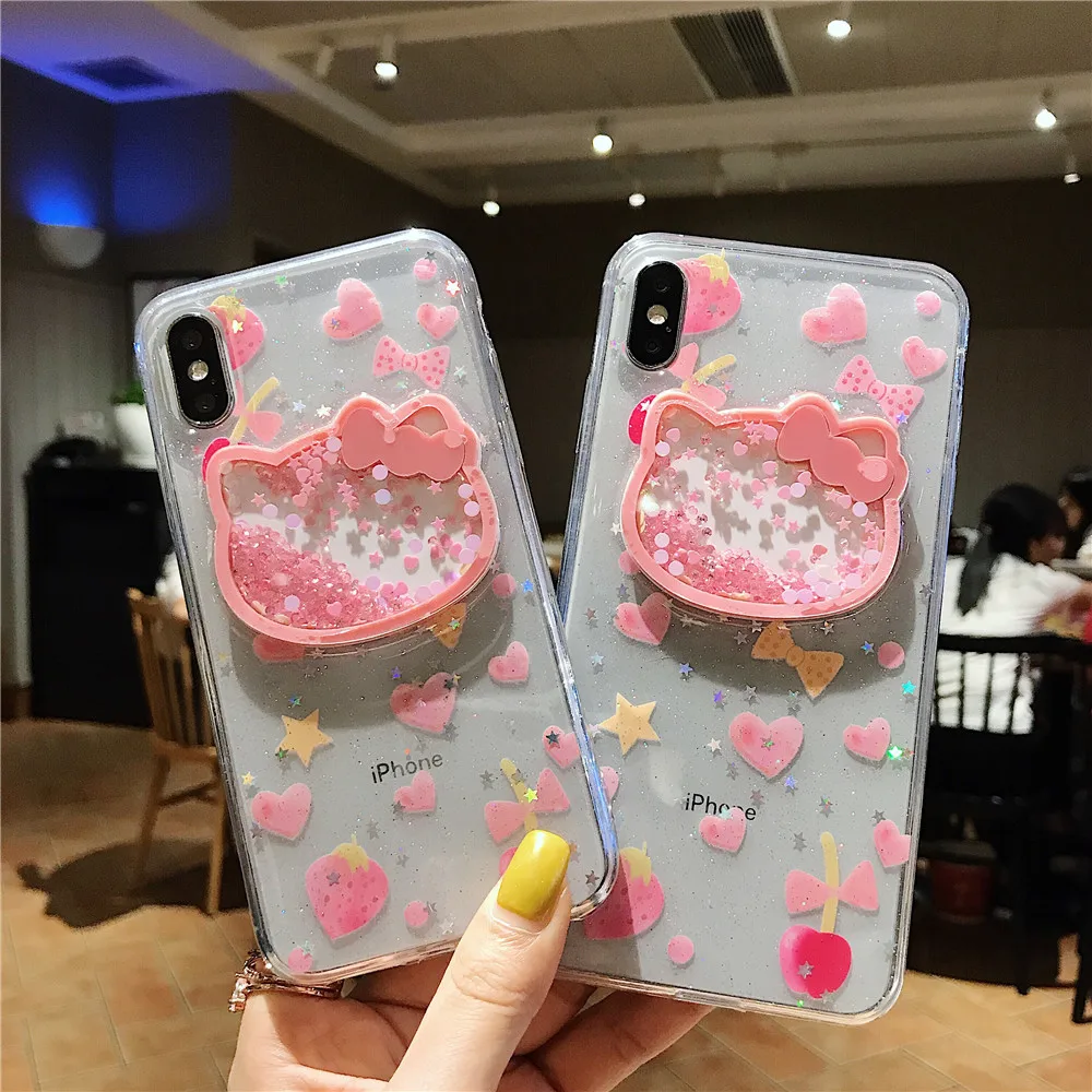 Hello Kitty Glitter Sequins Love Heart Quicksand Bling Laser Phone Case Hello Kitty Glitter Sequins Love Heart Quicksand Bling Laser Phone Case