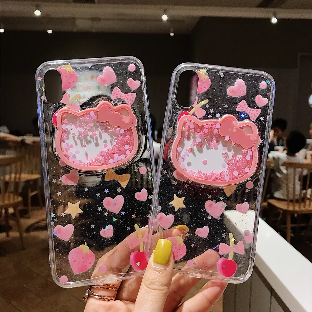 Hello Kitty Glitter Sequins Love Heart Quicksand Bling Laser Phone Case Hello Kitty Glitter Sequins Love Heart Quicksand Bling Laser Phone Case
