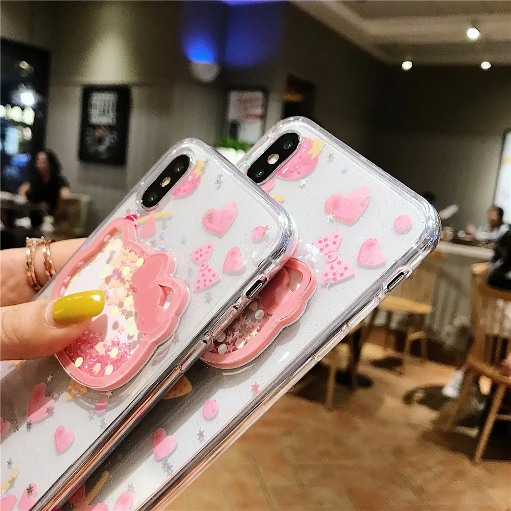 Hello Kitty Glitter Sequins Love Heart Quicksand Bling Laser Phone Case Hello Kitty Glitter Sequins Love Heart Quicksand Bling Laser Phone Case