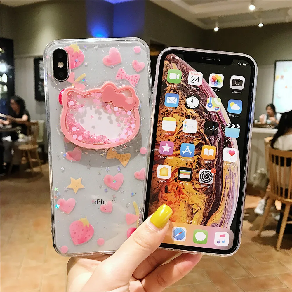 Hello Kitty Glitter Sequins Love Heart Quicksand Bling Laser Phone Case Hello Kitty Glitter Sequins Love Heart Quicksand Bling Laser Phone Case