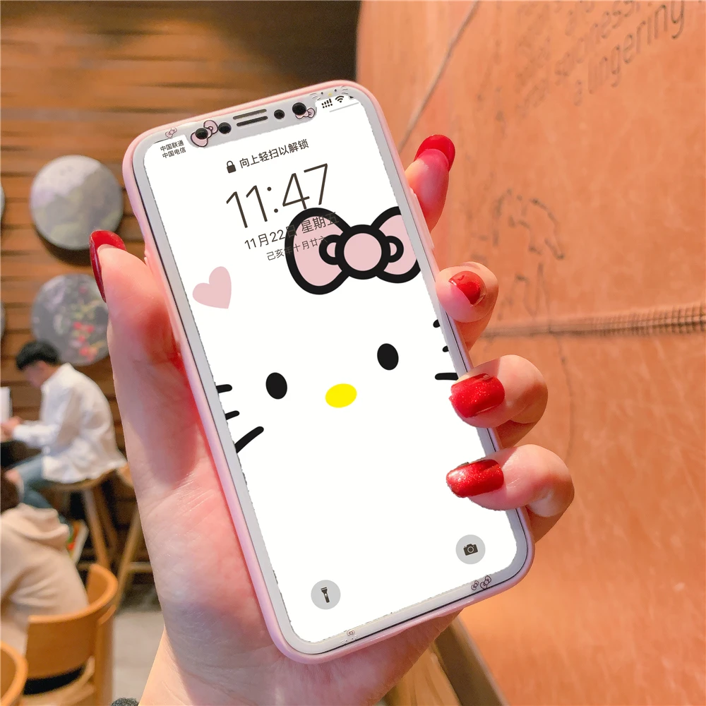 Hello Kitty Cartoon Tempered Glass Two-Piece Phone Case