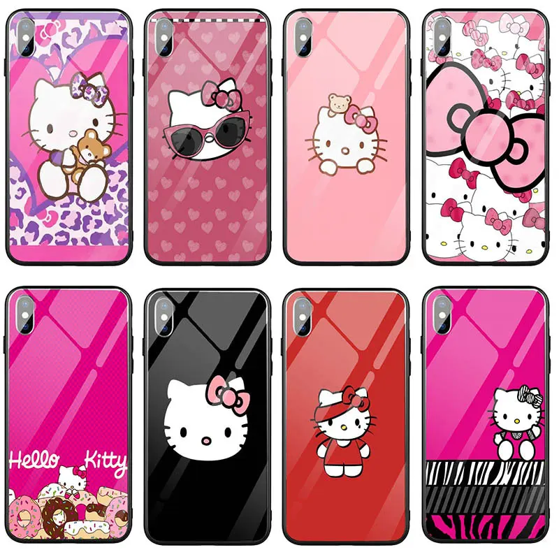 Hello Kitty Cat Style Tempered Glass Phone Cases Hello Kitty Cat Style Tempered Glass Phone Cases