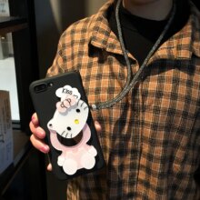Hello Kitty Cat Cartoon Mirror Matte Soft Phone Cases With Strap Hello Kitty Cat Cartoon Mirror Matte Soft Phone Cases With Strap