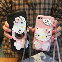 Hello Kitty Cat Cartoon Mirror Matte Soft Phone Cases With Strap Hello Kitty Cat Cartoon Mirror Matte Soft Phone Cases With Strap