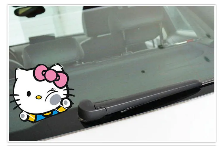 Cartoon Hello Kitty Hit The Glass Style Car Sticker