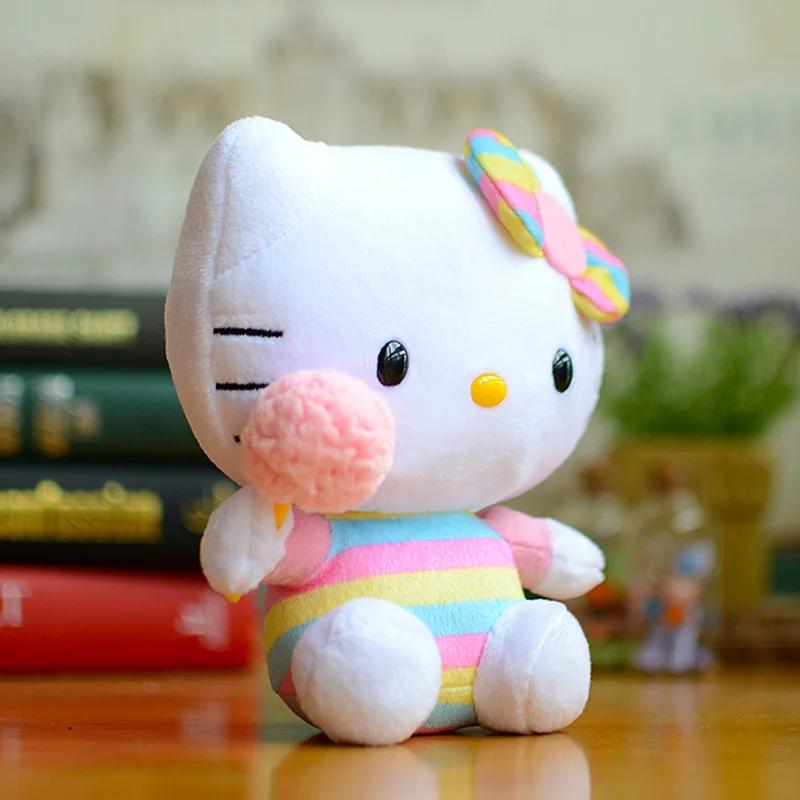 Hello Kitty Bow Cartoon Rainbow Candy Pattern Plush Toys