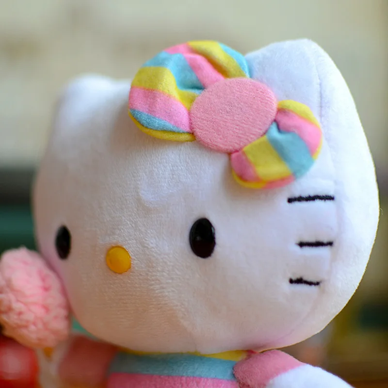 Hello Kitty Bow Cartoon Rainbow Candy Pattern Plush Toys