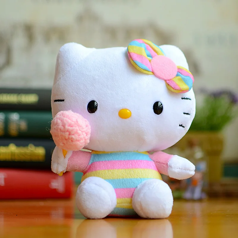 Hello Kitty Bow Cartoon Rainbow Candy Pattern Plush Toys