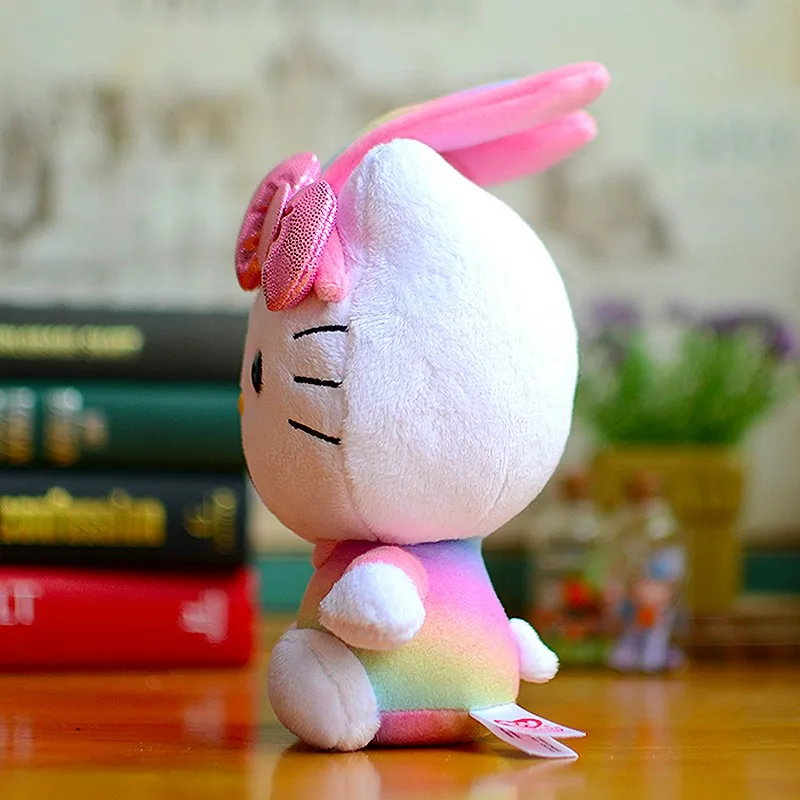 Rainbow Pattern Hello Kitty Bunny Ears Plush Kawaii Dolls