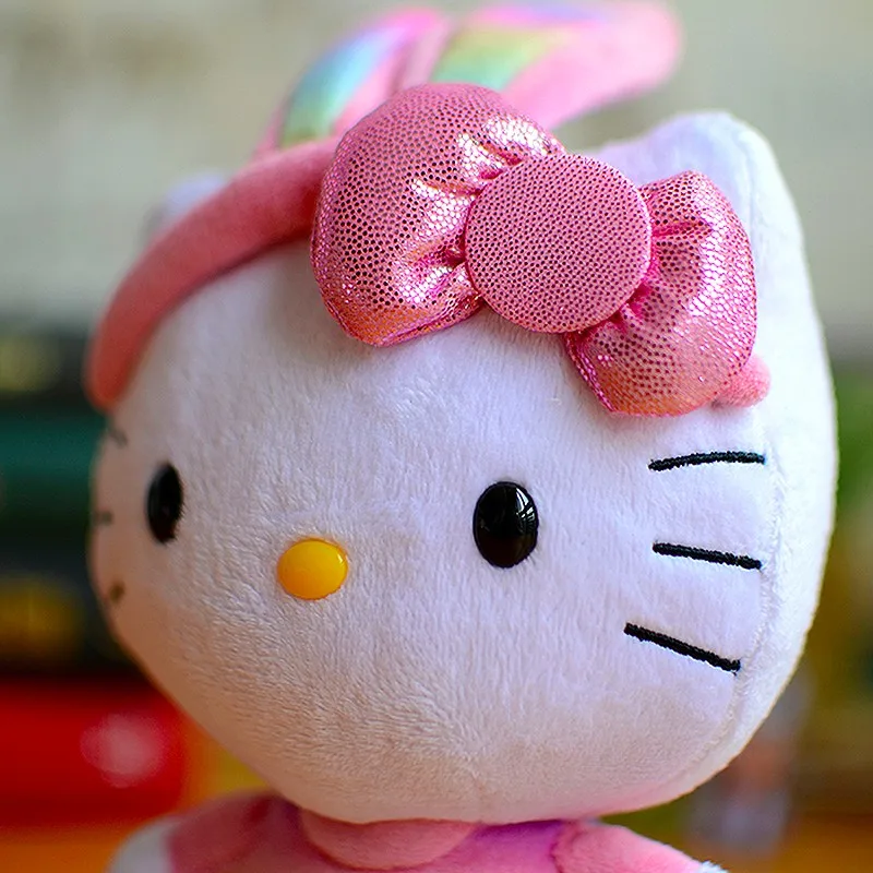 Rainbow Pattern Hello Kitty Bunny Ears Plush Kawaii Dolls
