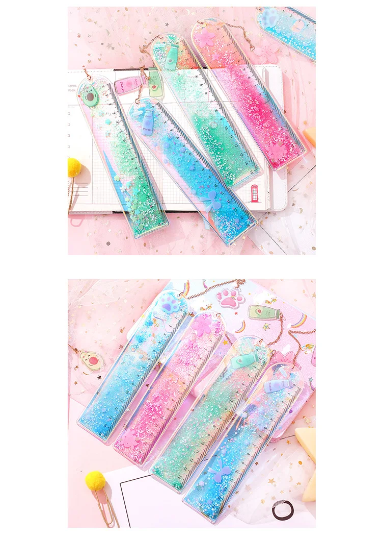 Cartoon Sequin Mermaid Print Glitter Ruler With a Pendant