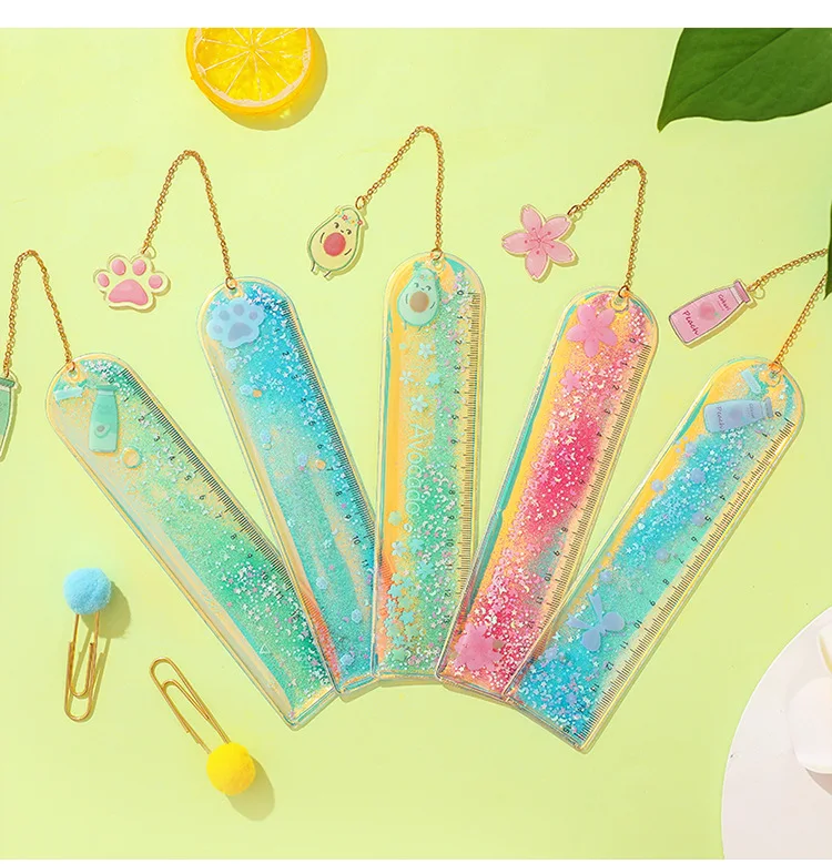 Cartoon Sequin Mermaid Print Glitter Ruler With a Pendant