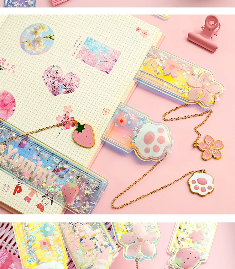 Cartoon Sequin Mermaid Print Glitter Ruler With a Pendant