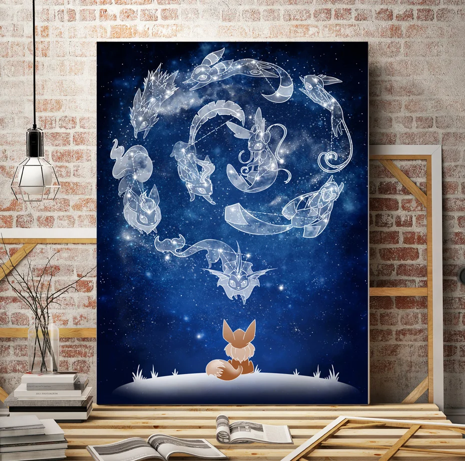 Totoro Pokemon Fox Anime Constellation Style Wall Art Poster