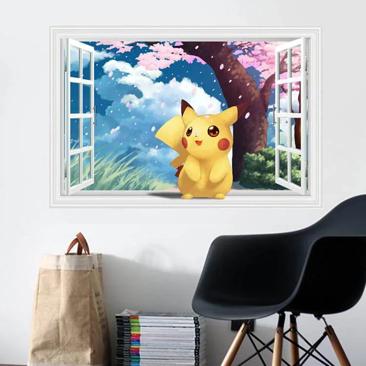 Pokemon Pikachu 3D Cartoon Window Room Decor Wall Sticker Poster