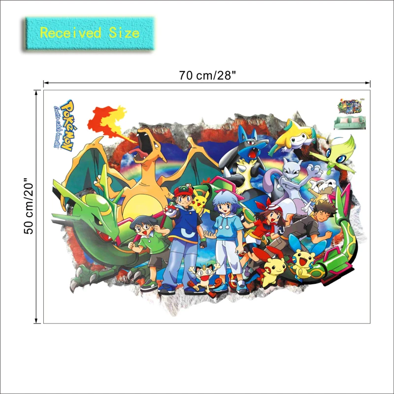 3D Cartoon Pikachu Pokemon Wall Stickers